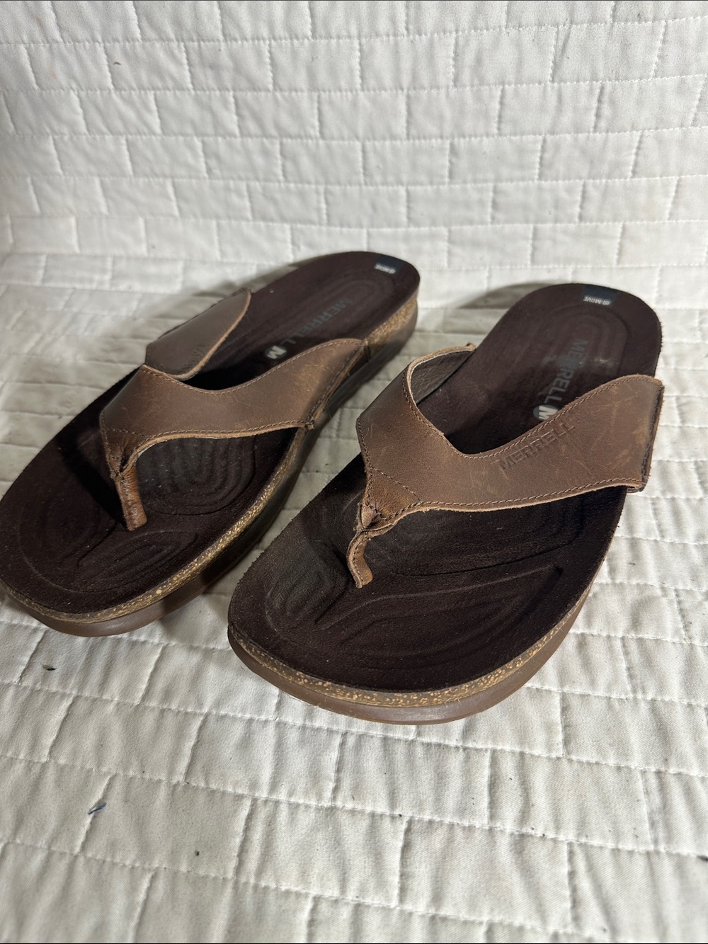 Merrell Dark Earth Brown Leather Thong Sandals for Men